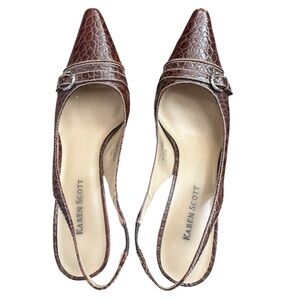Karen Scott Brown Croc-Embossed Slingback Heels - Size 7.5 M